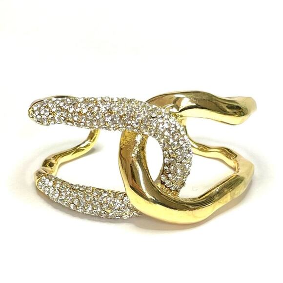 NEW Bracelet Pave Crystal Interlocked Cuff Chunky Gold Solanales Inspired JU05 - Picture 1 of 8
